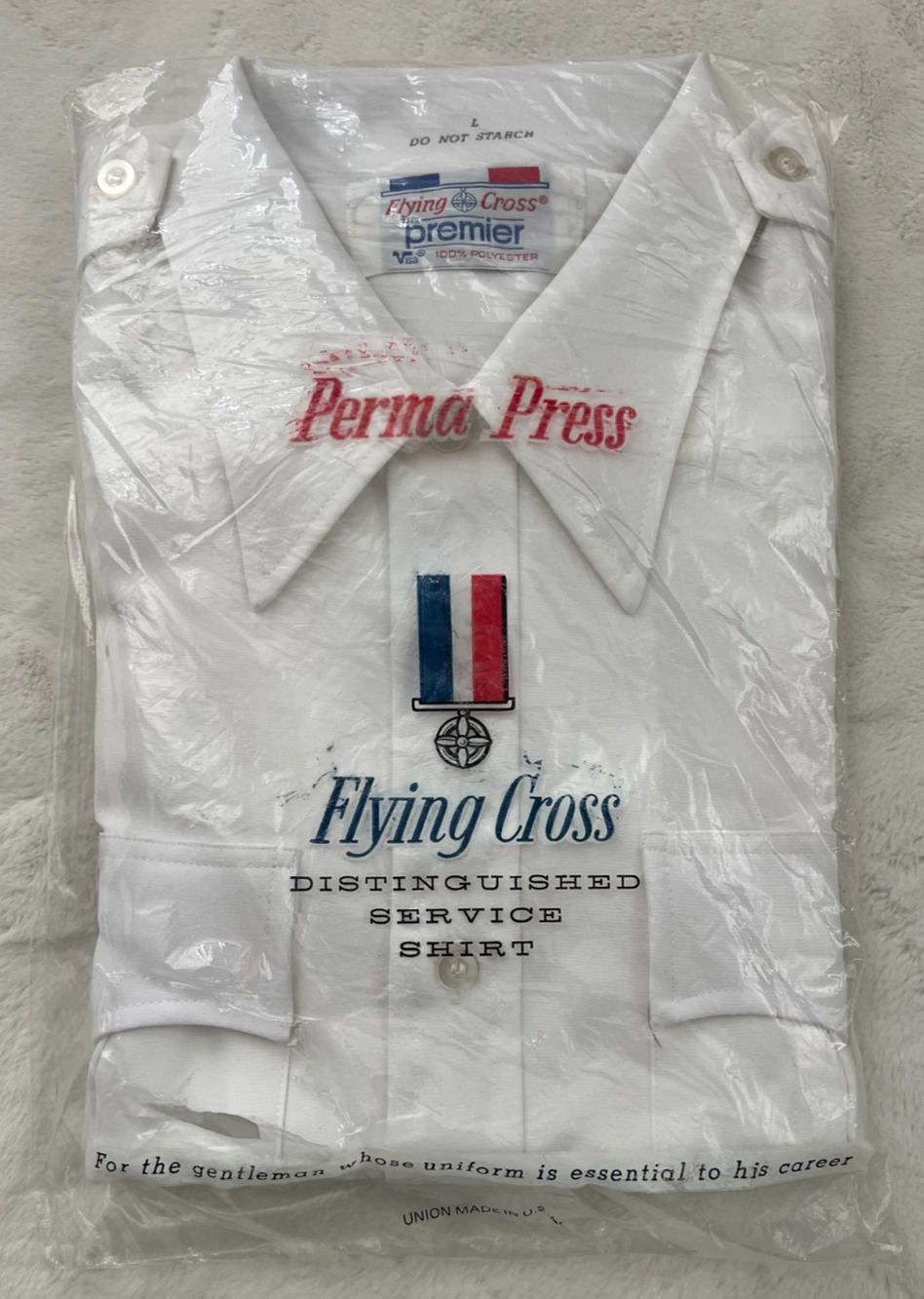 Flying Cross Premier Mens L White Long Sleeve Uniform Shirt Perma Press NIP